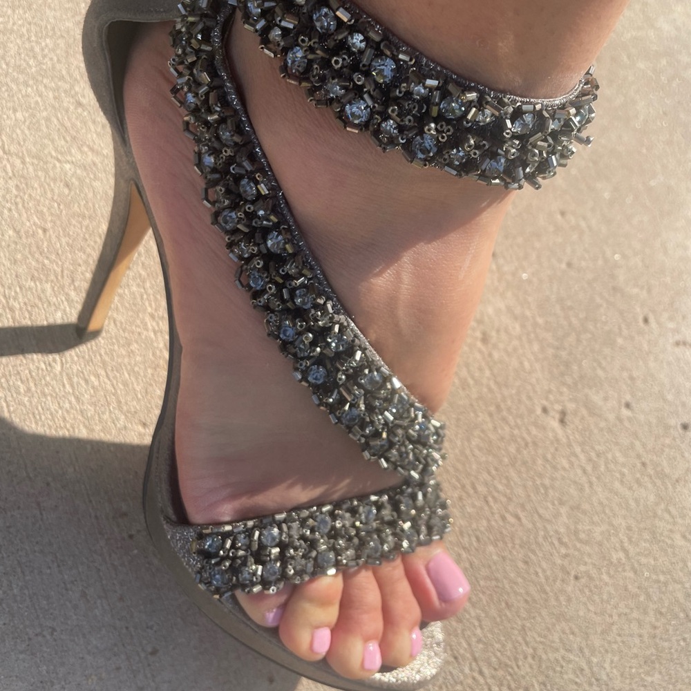 Pelle Moda Gray Crystal Embellished Heels